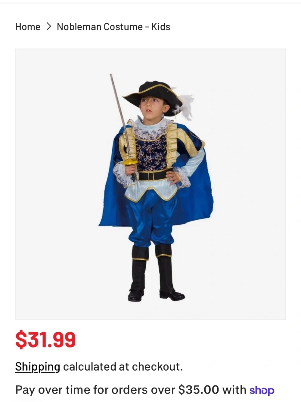 Blue and Gold Nobleman Kids Costume — Classic Noble Look toddler 1-2 yrs old